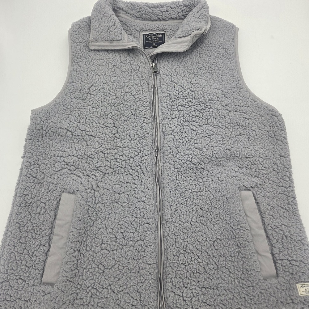 Abercrombie & Fitch Grey Sherpa Fleece Vest Women's Medium Gray Full Zip Pocket